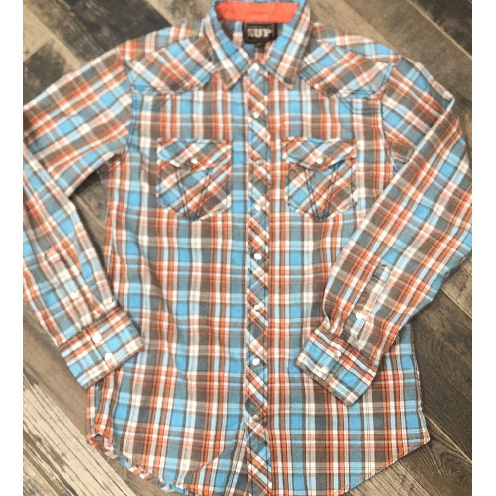 Cowboy Up Snap Shirt Mens Plaid Long Sleeve Western Tailored Fit Coral Green M‎